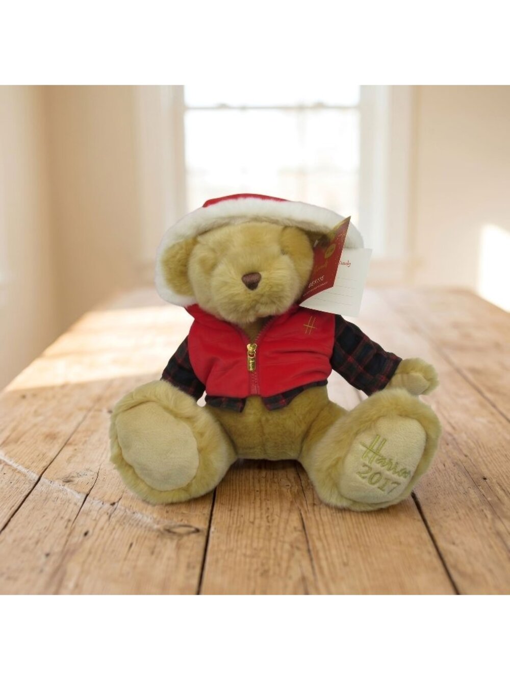 Harrods Christmas Bear 2017 Bertie Plush Teddy Bear Red Vest Tartan Flannel 10"